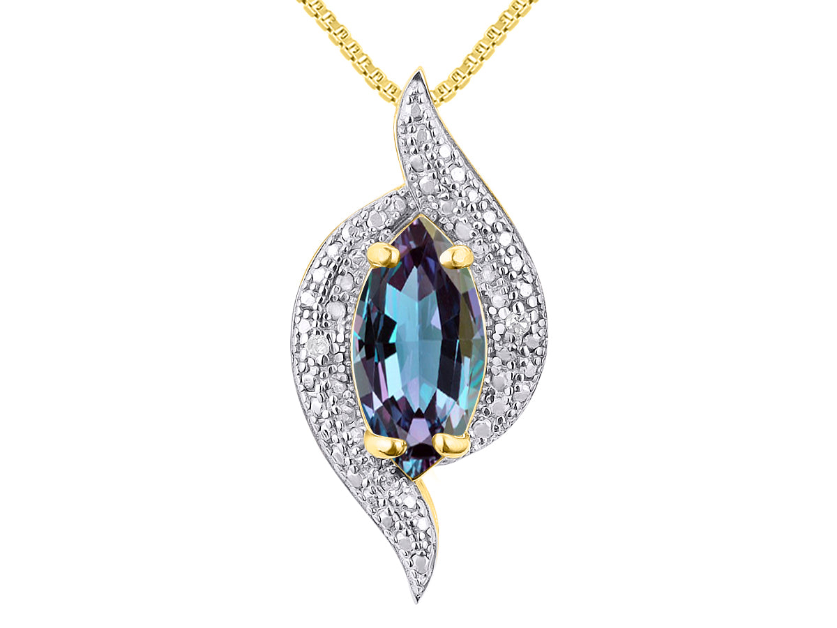 RYLOS Designer Necklace: Marquise Gemstone & Diamond Pendant, 18" Chain, 10X5MM Birthstone, Women's Elegant Jewelry - Yellow Gold Plated Silver