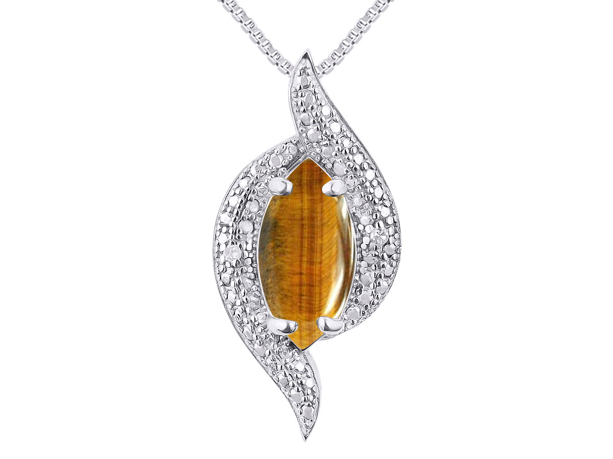 RYLOS Designer Necklace: Marquise Gemstone & Diamond Pendant, 18" Chain, 10X5MM Birthstone, Women's Elegant Jewelry - Sterling Silver