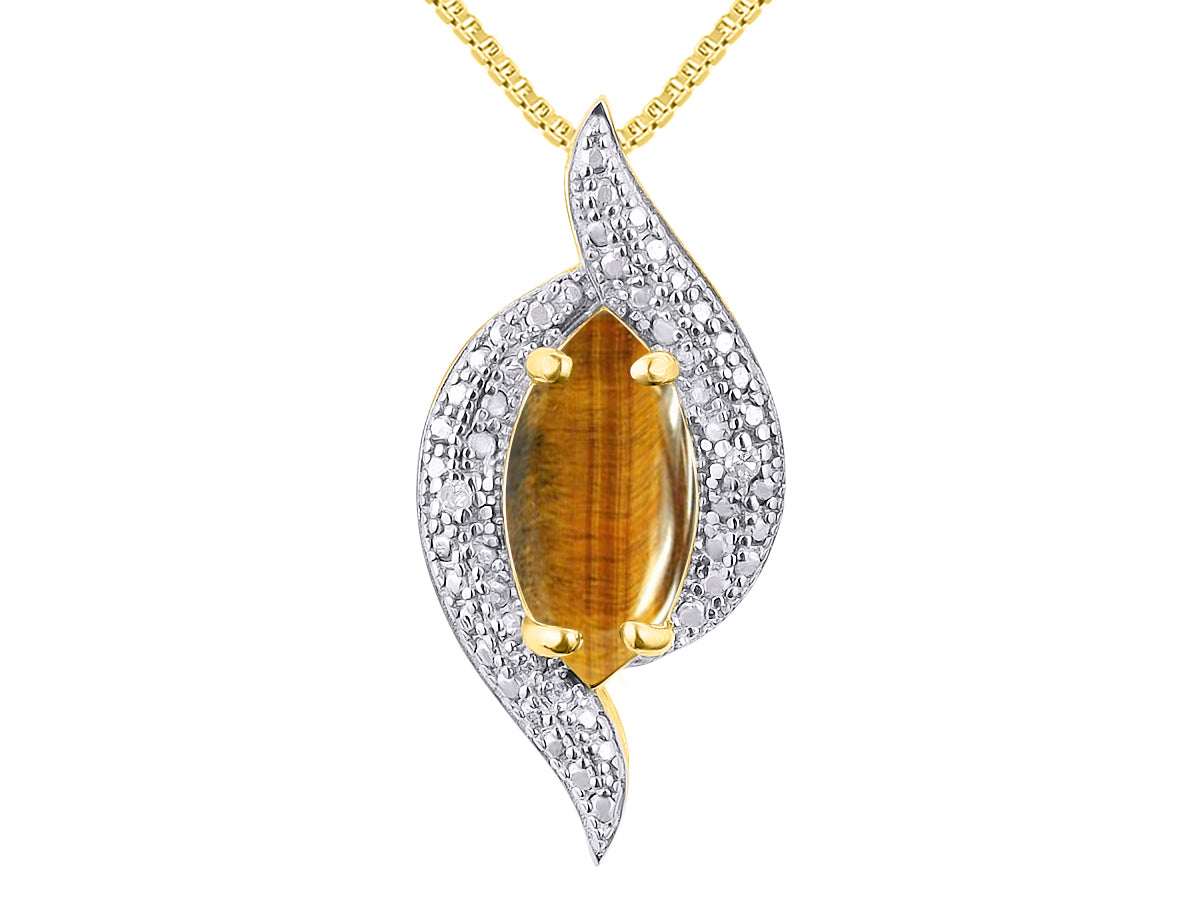 RYLOS 14K Yellow Gold Designer Necklace: Marquise Gemstone & Diamond Pendant, 18" Chain, 10X5MM Birthstone, Women's Elegant Jewelry