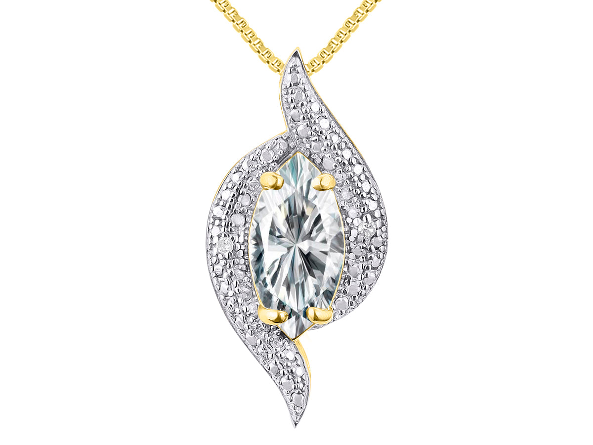 RYLOS Designer Necklace: Marquise Gemstone & Diamond Pendant, 18" Chain, 10X5MM Birthstone, Women's Elegant Jewelry - Yellow Gold Plated Silver