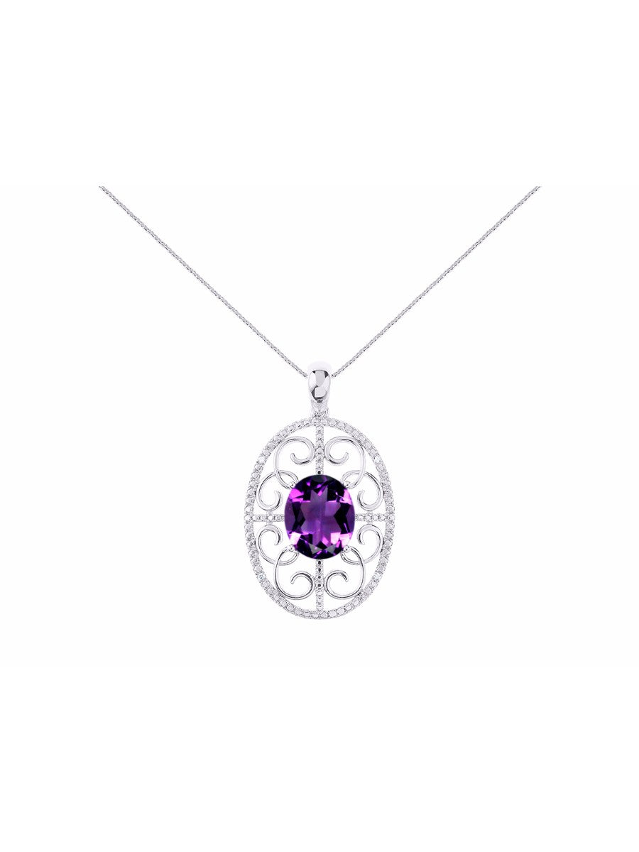 RYLOS Designer Halo Necklace: Gemstone & Diamond Pendant, 18 inch Chain, 12X10MM, Women's Elegant Jewelry - Sterling Silver