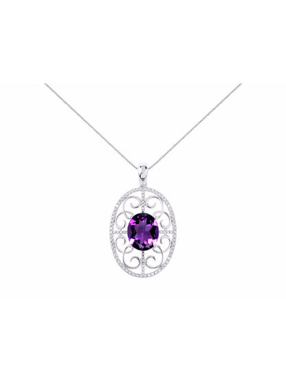 RYLOS Designer Halo Necklace: Gemstone & Diamond Pendant, 18 inch Chain, 12X10MM, Women's Elegant Jewelry - Sterling Silver