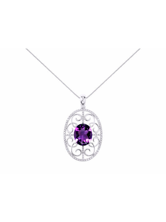 RYLOS Designer Halo Necklace: Gemstone & Diamond Pendant, 18" Chain, 12X10MM, Women's Elegant Jewelry - Sterling Silver