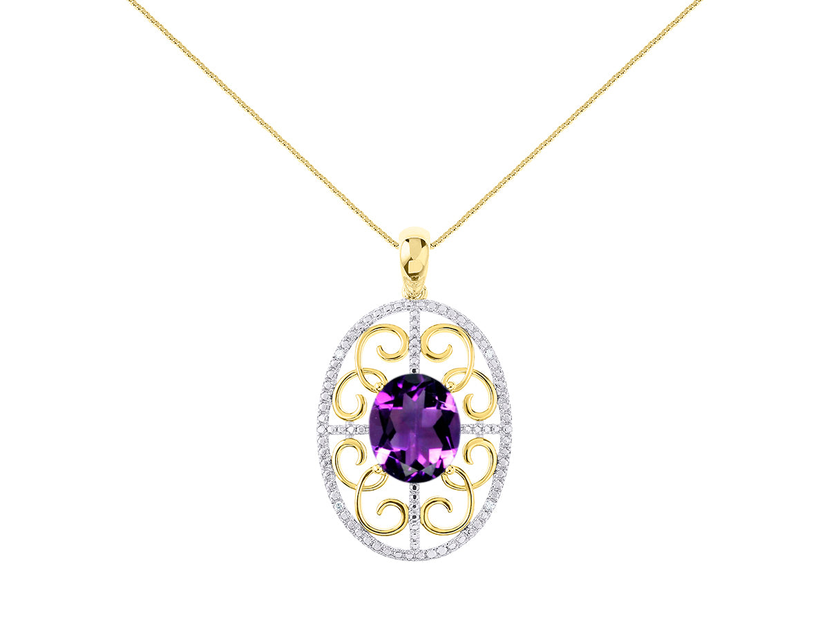 RYLOS Designer Halo Necklace: Gemstone & Diamond Pendant, 18 inch Chain, 12X10MM, Women's Elegant Jewelry - Yellow Gold Plated Silver