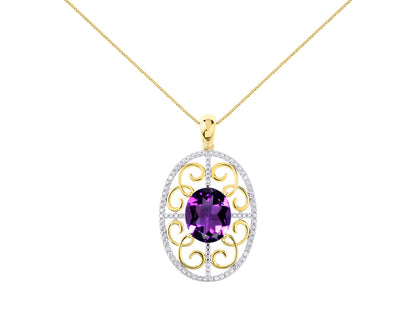 RYLOS Designer Halo Necklace: Gemstone & Diamond Pendant, 18 inch Chain, 12X10MM, Women's Elegant Jewelry - Yellow Gold Plated Silver