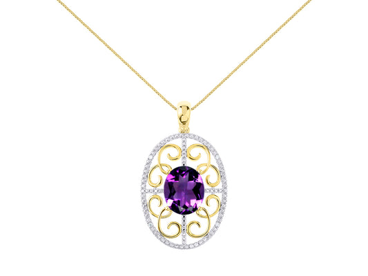 RYLOS 14K Yellow Gold Halo Designer Style Necklace: Gemstone & Diamond Pendant, 18" Chain, 12X10MM, Women's Elegant Jewelry