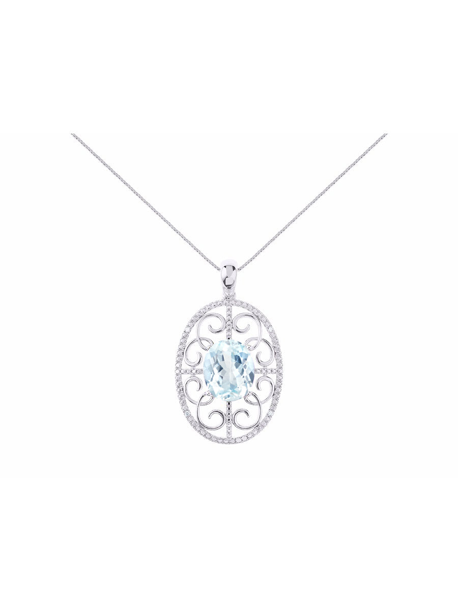 RYLOS Designer Halo Necklace: Gemstone & Diamond Pendant, 18 inch Chain, 12X10MM, Women's Elegant Jewelry - Sterling Silver
