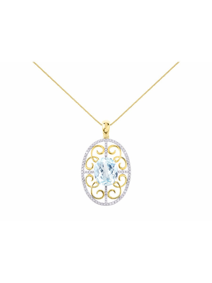 RYLOS 14K Yellow Gold Halo Designer Style Necklace: Gemstone & Diamond Pendant, 18 inch Chain, 12X10MM, Women's Elegant Jewelry