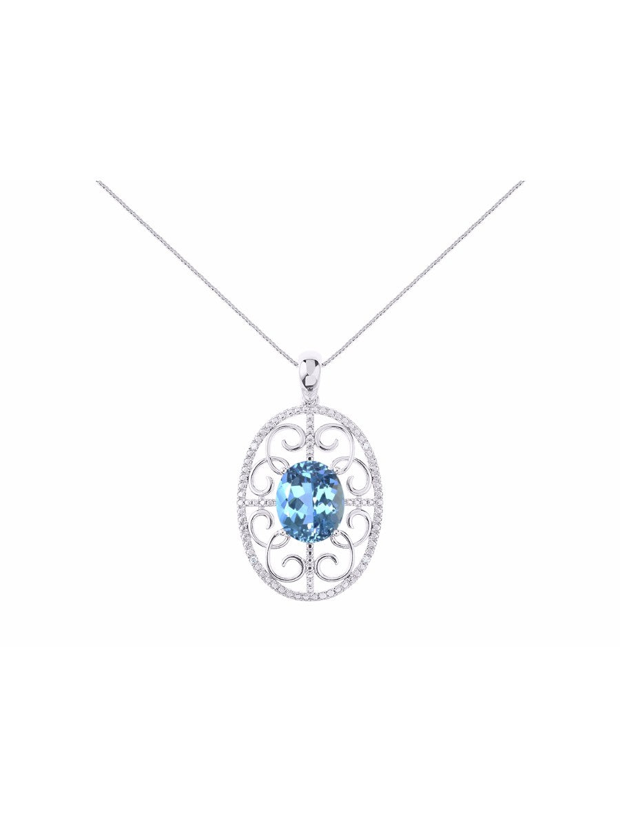 RYLOS Designer Halo Necklace: Gemstone & Diamond Pendant, 18 inch Chain, 12X10MM, Women's Elegant Jewelry - Sterling Silver
