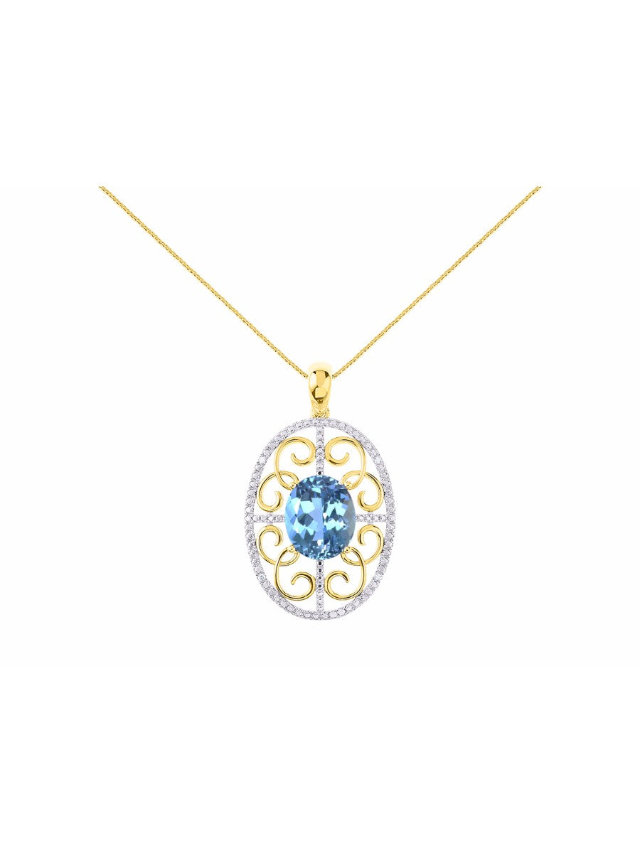 RYLOS Designer Halo Necklace: Gemstone & Diamond Pendant, 18 inch Chain, 12X10MM, Women's Elegant Jewelry - Yellow Gold Plated Silver