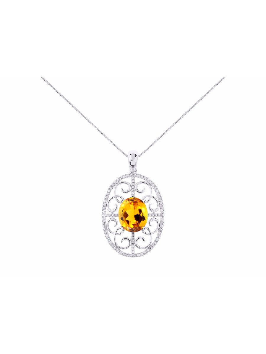 RYLOS Designer Halo Necklace: Gemstone & Diamond Pendant, 18 inch Chain, 12X10MM, Women's Elegant Jewelry - Sterling Silver
