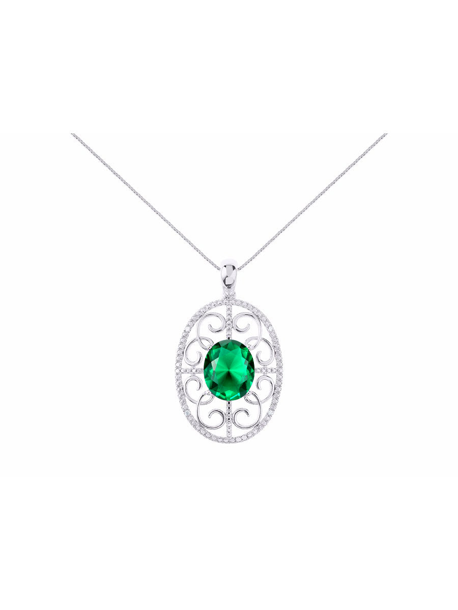 RYLOS Designer Halo Necklace: Gemstone & Diamond Pendant, 18 inch Chain, 12X10MM, Women's Elegant Jewelry - Sterling Silver