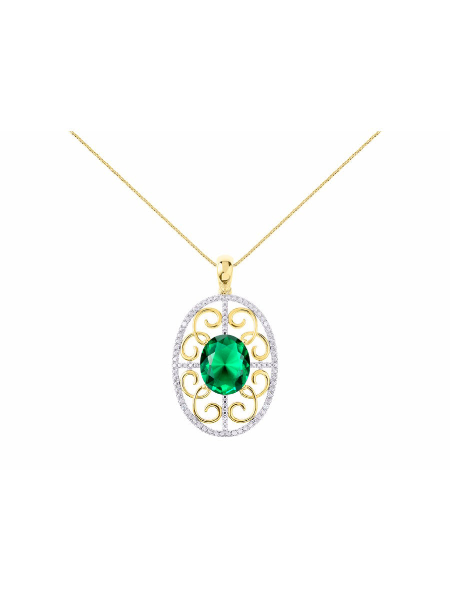 RYLOS Designer Halo Necklace: Gemstone & Diamond Pendant, 18 inch Chain, 12X10MM, Women's Elegant Jewelry - Yellow Gold Plated Silver