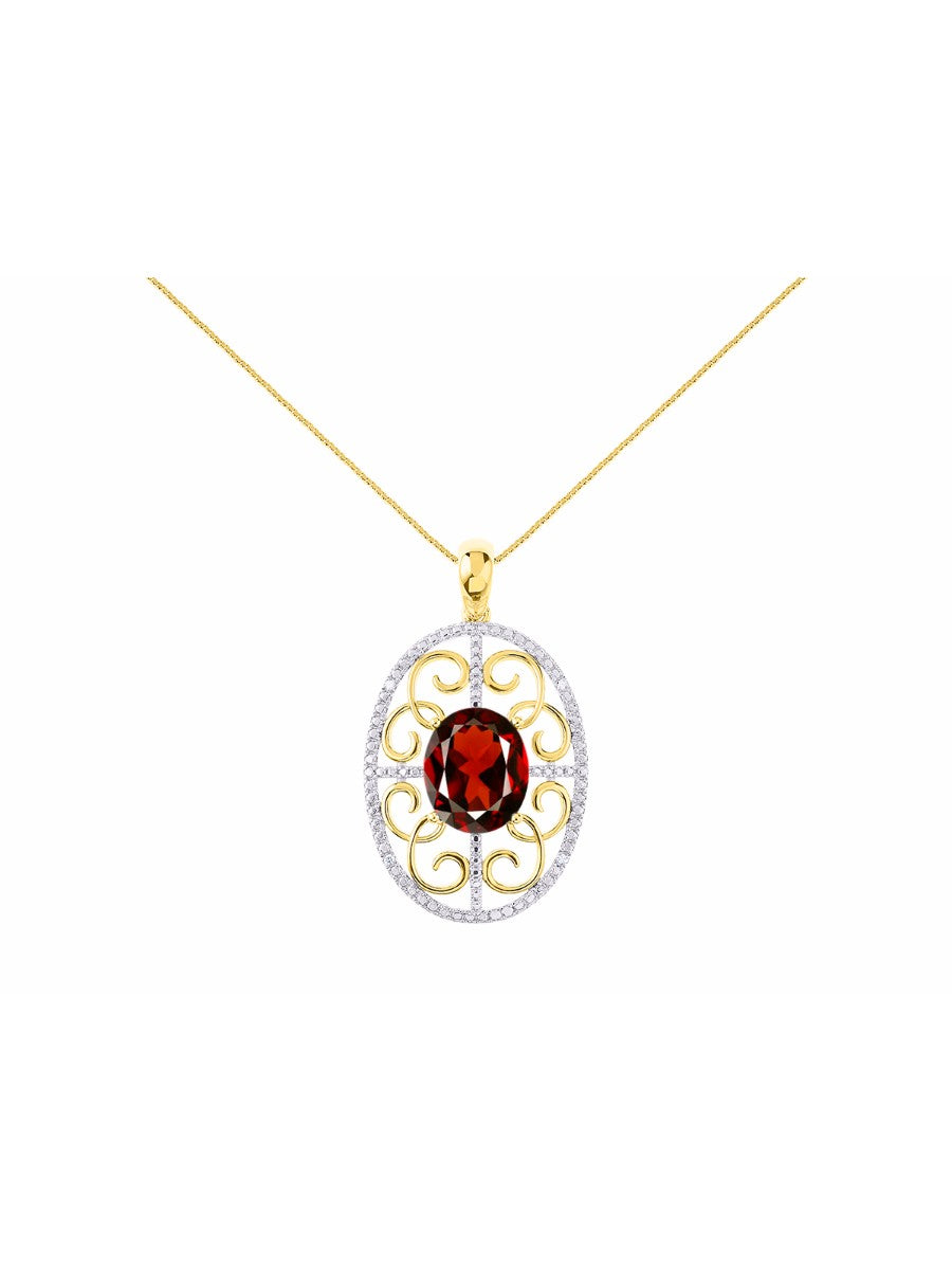 RYLOS Designer Halo Necklace: Gemstone & Diamond Pendant, 18 inch Chain, 12X10MM, Women's Elegant Jewelry - Yellow Gold Plated Silver