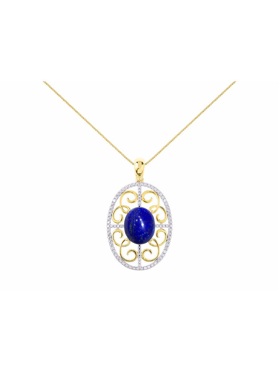 RYLOS Designer Halo Necklace: Gemstone & Diamond Pendant, 18 inch Chain, 12X10MM, Women's Elegant Jewelry - Yellow Gold Plated Silver
