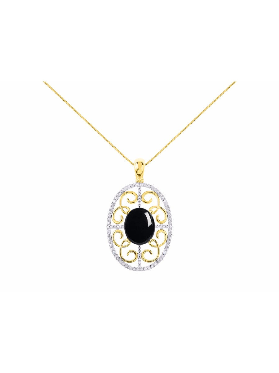 RYLOS Designer Halo Necklace: Gemstone & Diamond Pendant, 18 inch Chain, 12X10MM, Women's Elegant Jewelry - Yellow Gold Plated Silver