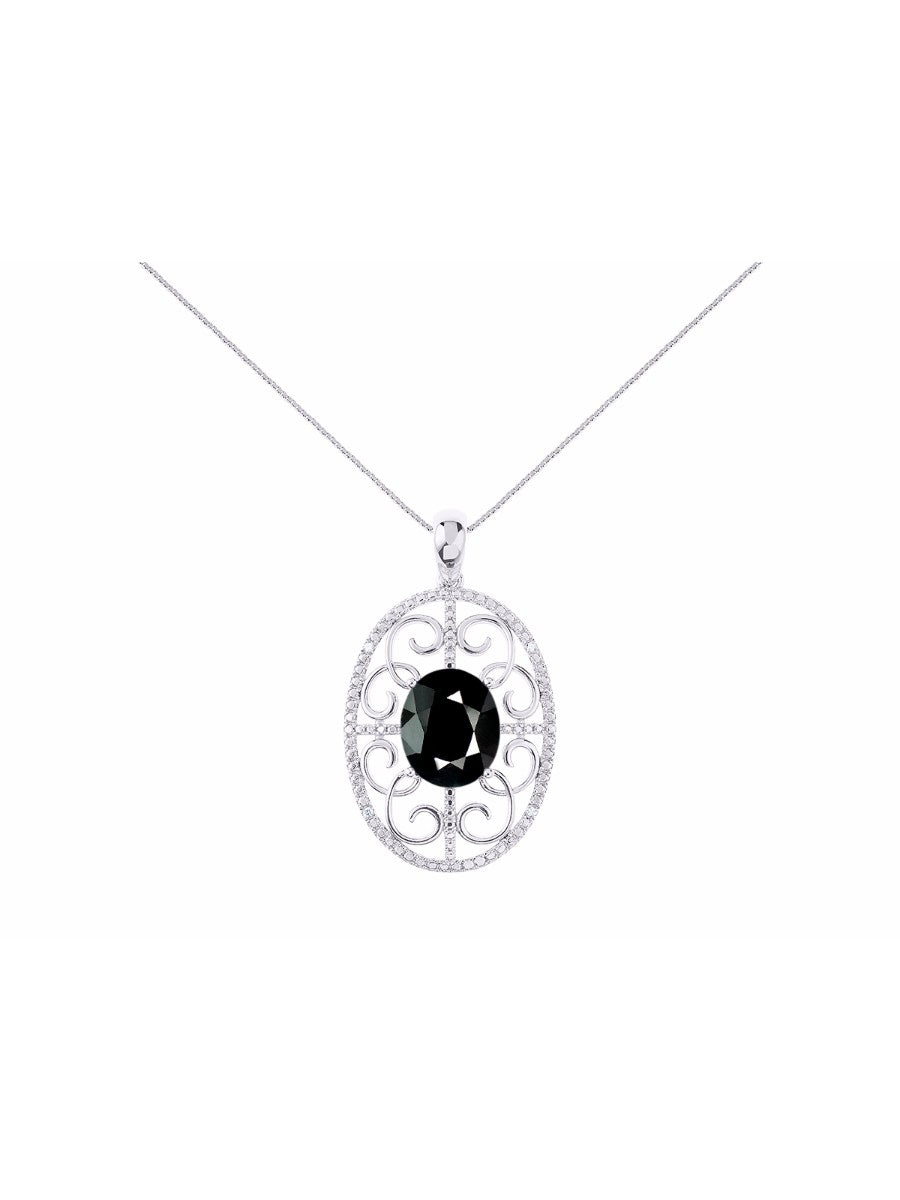 RYLOS Designer Halo Necklace: Gemstone & Diamond Pendant, 18 inch Chain, 12X10MM, Women's Elegant Jewelry - Sterling Silver