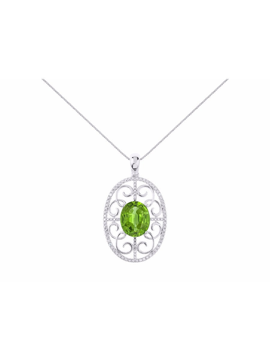 RYLOS Designer Halo Necklace: Gemstone & Diamond Pendant, 18 inch Chain, 12X10MM, Women's Elegant Jewelry - Sterling Silver