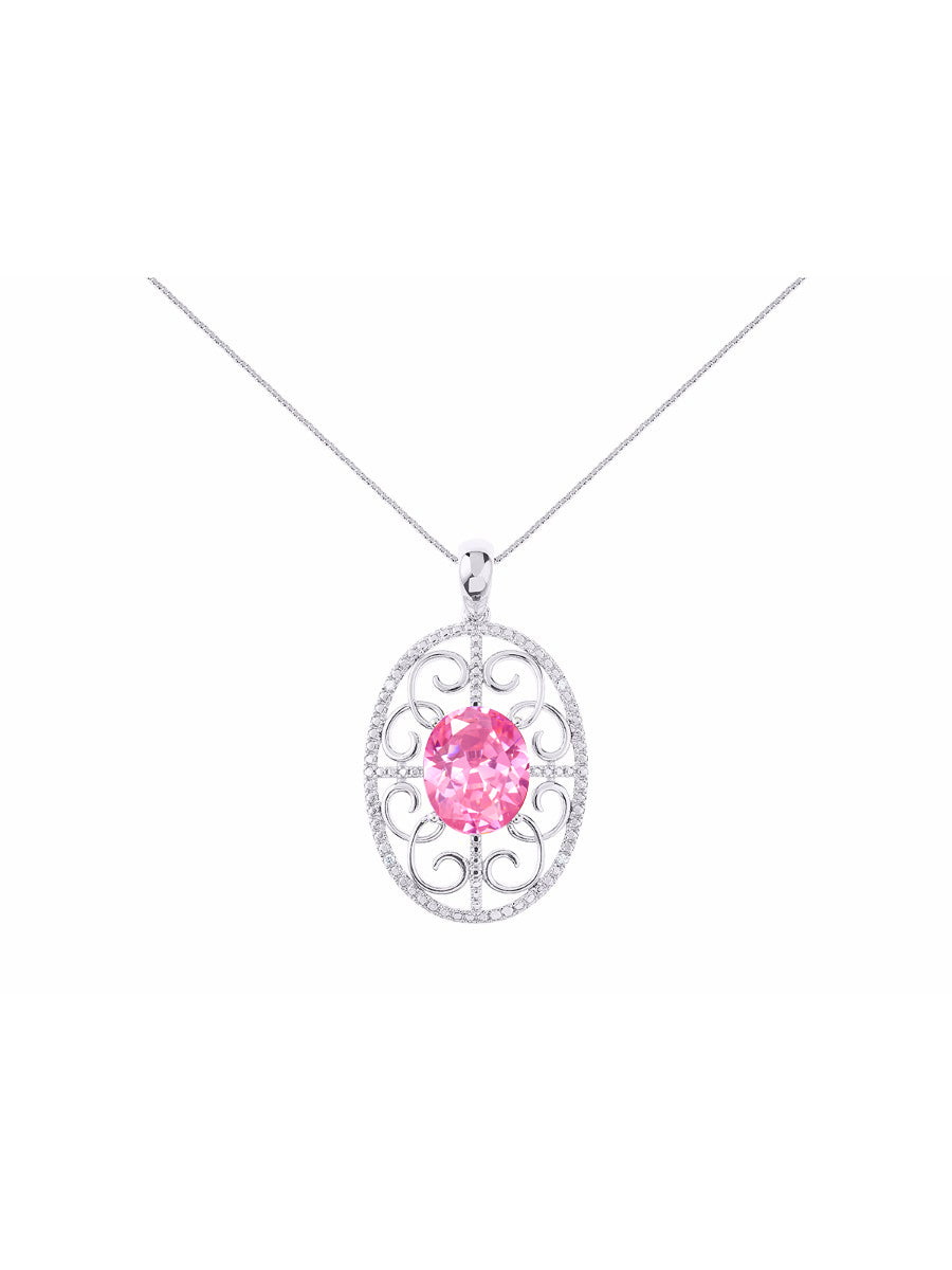 RYLOS Designer Halo Necklace: Gemstone & Diamond Pendant, 18 inch Chain, 12X10MM, Women's Elegant Jewelry - Sterling Silver