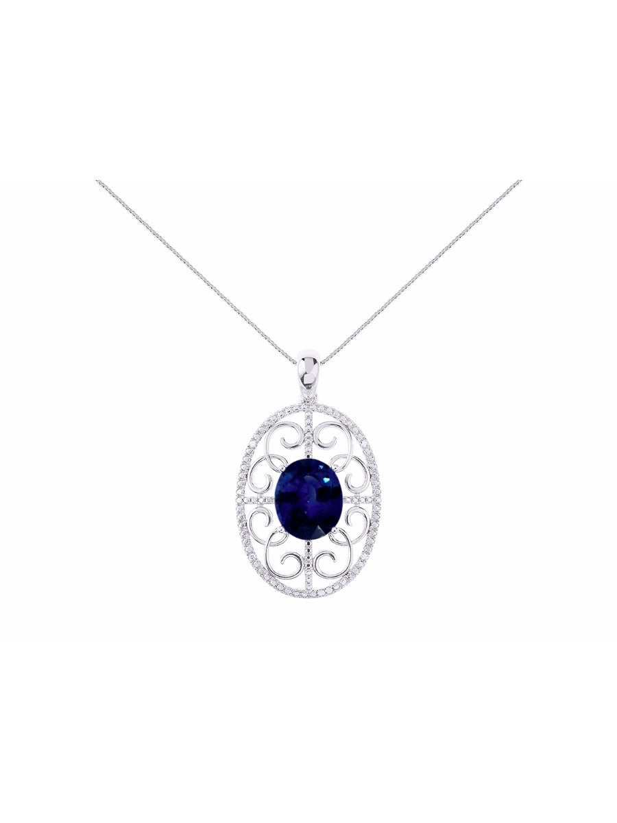 RYLOS Designer Halo Necklace: Gemstone & Diamond Pendant, 18 inch Chain, 12X10MM, Women's Elegant Jewelry - Sterling Silver