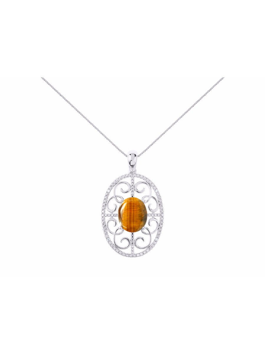 RYLOS Designer Halo Necklace: Gemstone & Diamond Pendant, 18 inch Chain, 12X10MM, Women's Elegant Jewelry - Sterling Silver