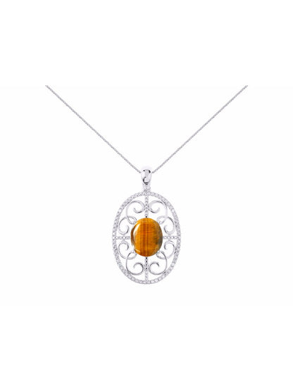 RYLOS 14K White Gold Halo Designer Style Necklace: Gemstone & Diamond Pendant, 18 inch Chain, 12X10MM, Women's Elegant Jewelry