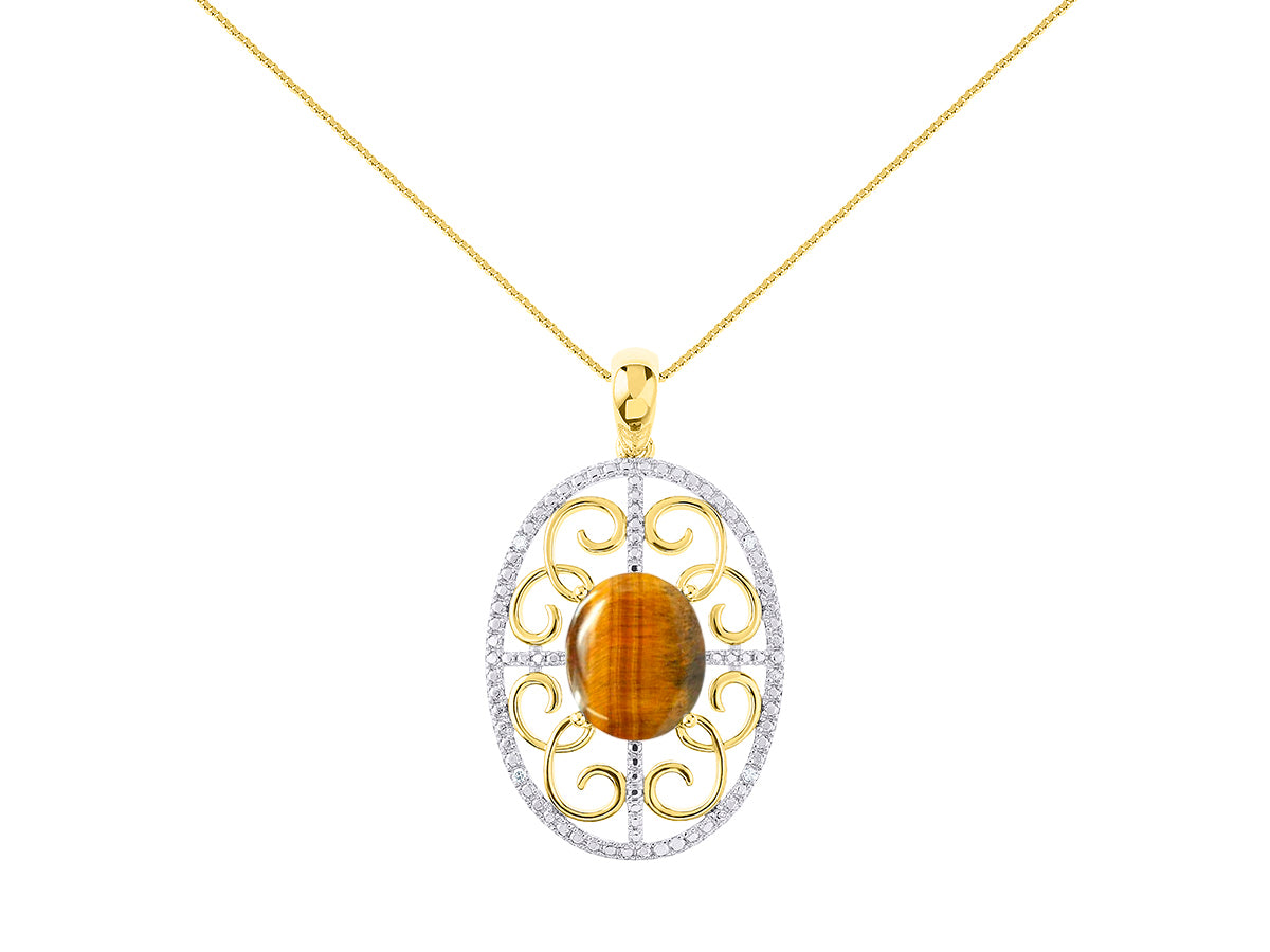 RYLOS Designer Halo Necklace: Gemstone & Diamond Pendant, 18 inch Chain, 12X10MM, Women's Elegant Jewelry - Yellow Gold Plated Silver