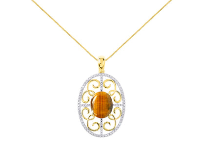 RYLOS 14K Yellow Gold Halo Designer Style Necklace: Gemstone & Diamond Pendant, 18 inch Chain, 12X10MM, Women's Elegant Jewelry