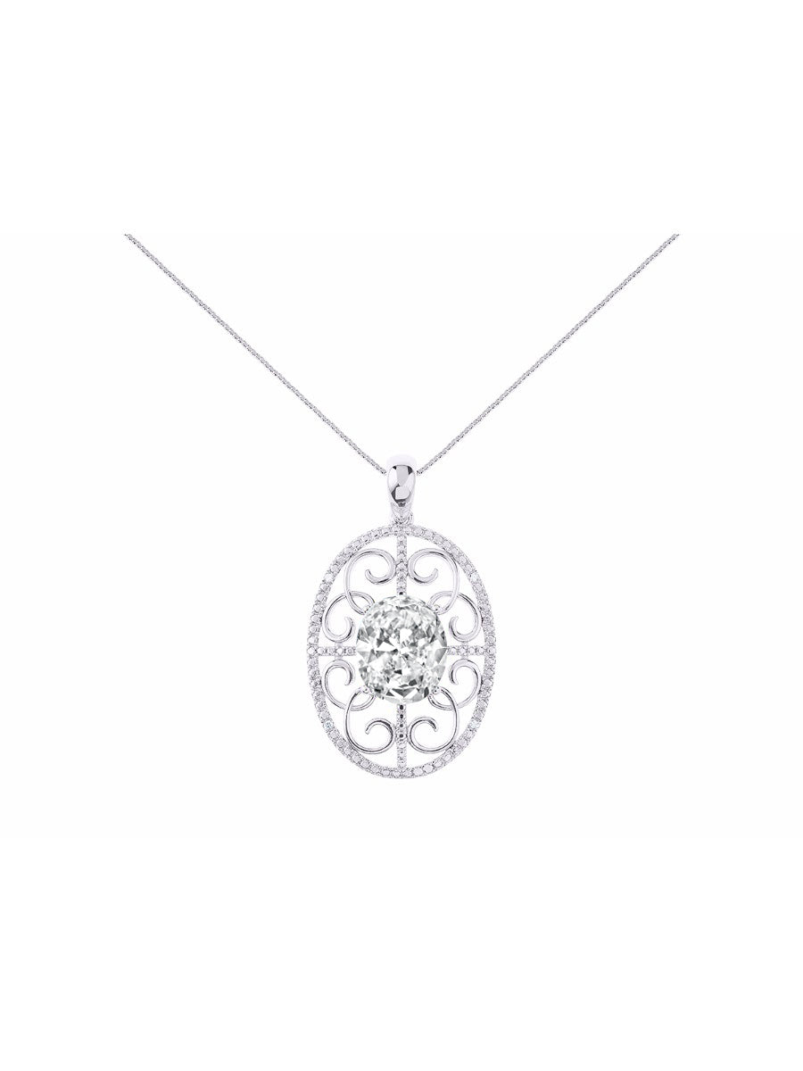 RYLOS Designer Halo Necklace: Gemstone & Diamond Pendant, 18 inch Chain, 12X10MM, Women's Elegant Jewelry - Sterling Silver