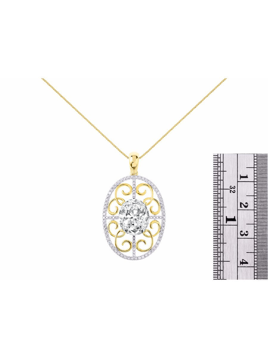 RYLOS Designer Halo Necklace: Gemstone & Diamond Pendant, 18 inch Chain, 12X10MM, Women's Elegant Jewelry - Yellow Gold Plated Silver