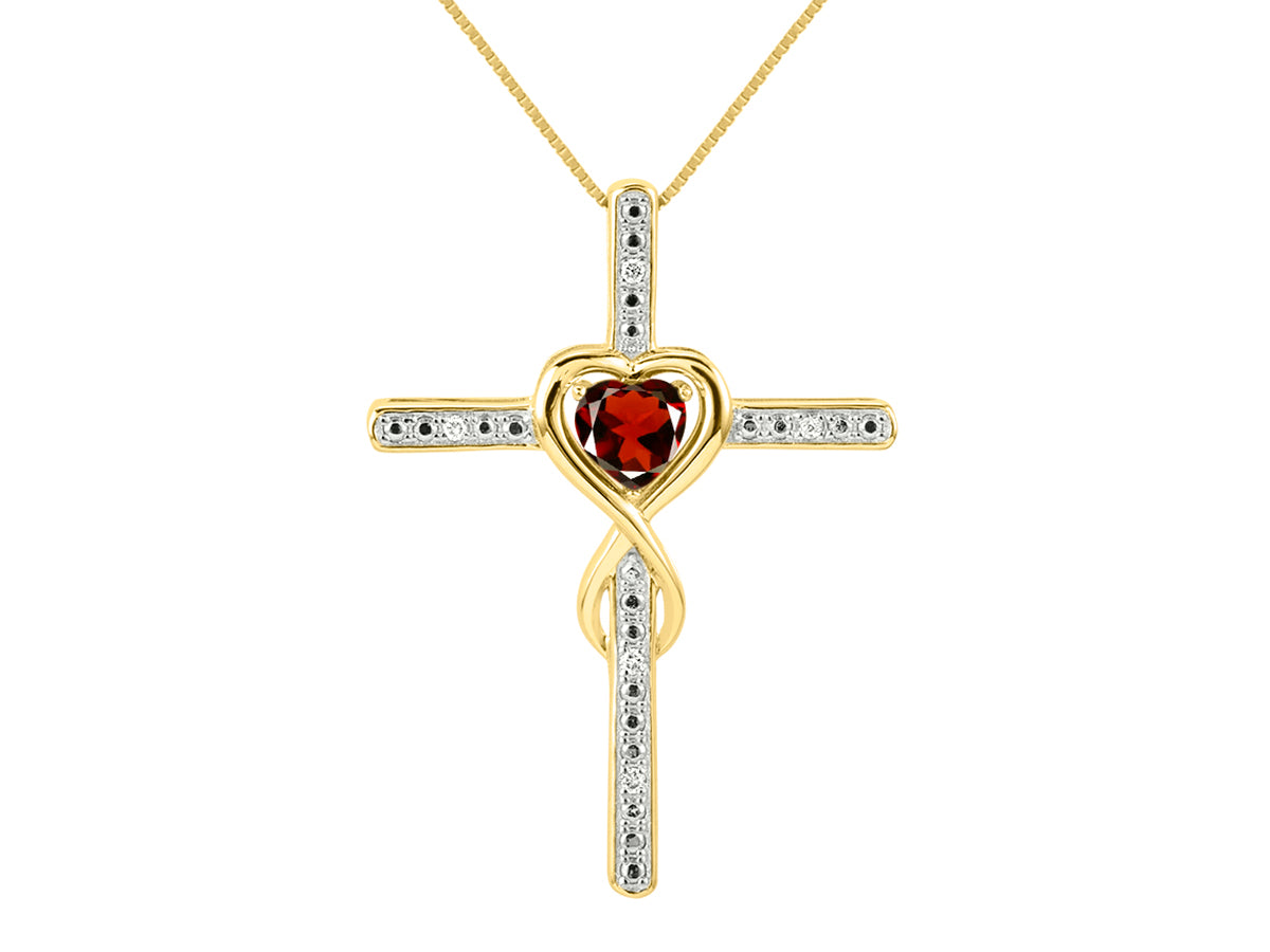RYLOS Women's 14K Yellow Gold Heart Gemstone & Diamond Cross Necklace. 6MM Birthstone. With 18 inch Chain. Elegant Jewelry for Women.