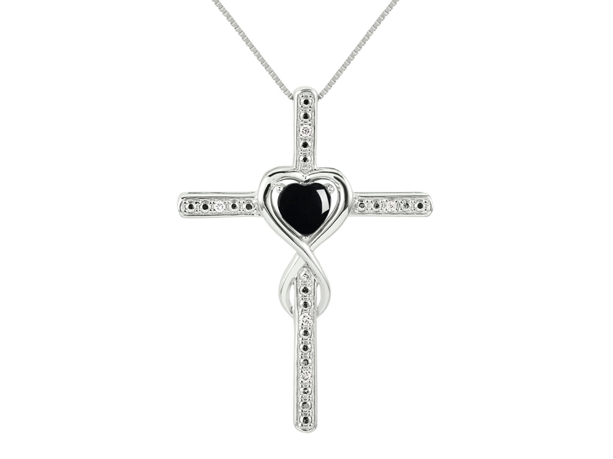 RYLOS Heart Gemstone & Diamond Cross Necklace. 6MM Birthstone. 18 inch Chain. Elegant Jewelry for Women - Sterling Silver