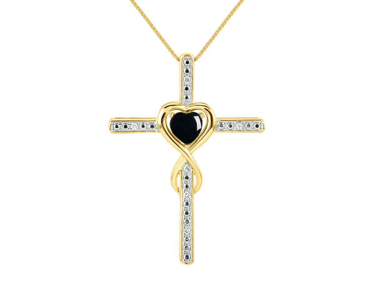 RYLOS Women's 14K Yellow Gold Heart Gemstone & Diamond Cross Necklace. 6MM Birthstone. With 18 inch Chain. Elegant Jewelry for Women.