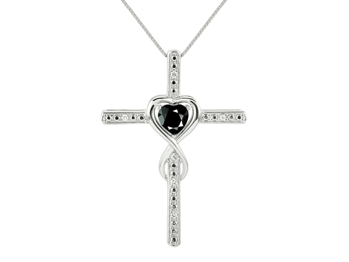 RYLOS Heart Gemstone & Diamond Cross Necklace. 6MM Birthstone. 18 inch Chain. Elegant Jewelry for Women - Sterling Silver
