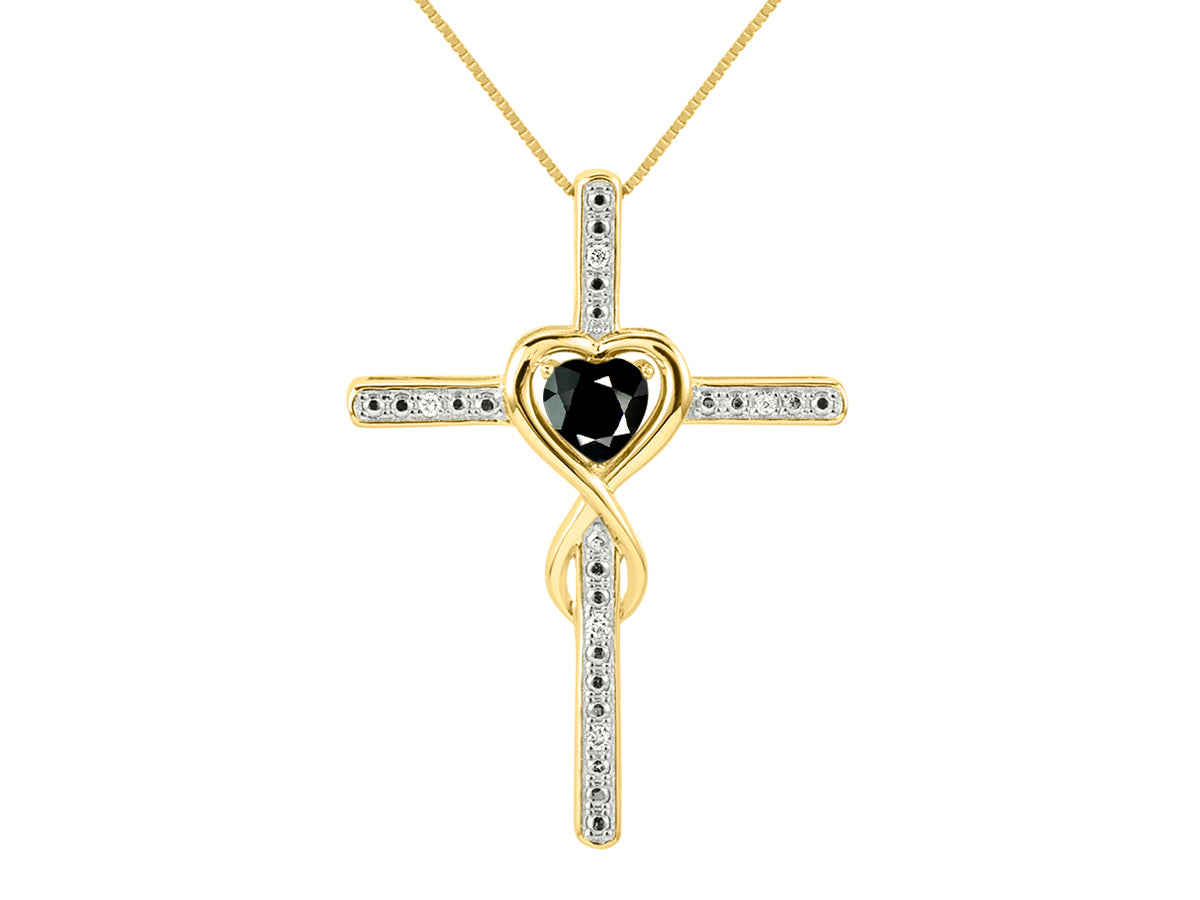 RYLOS Women's 14K Yellow Gold Heart Gemstone & Diamond Cross Necklace. 6MM Birthstone. With 18 inch Chain. Elegant Jewelry for Women.