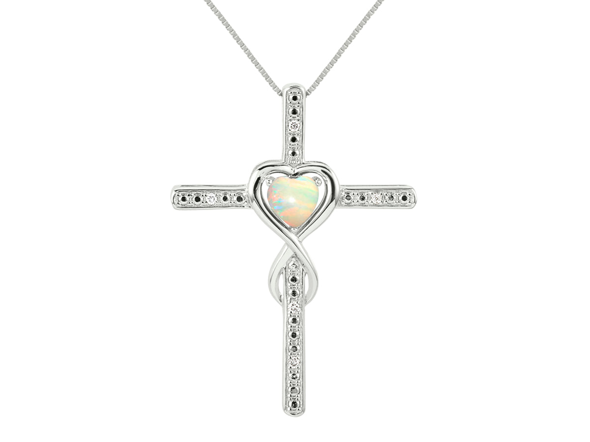 RYLOS Heart Gemstone & Diamond Cross Necklace. 6MM Birthstone. 18 inch Chain. Elegant Jewelry for Women - Sterling Silver