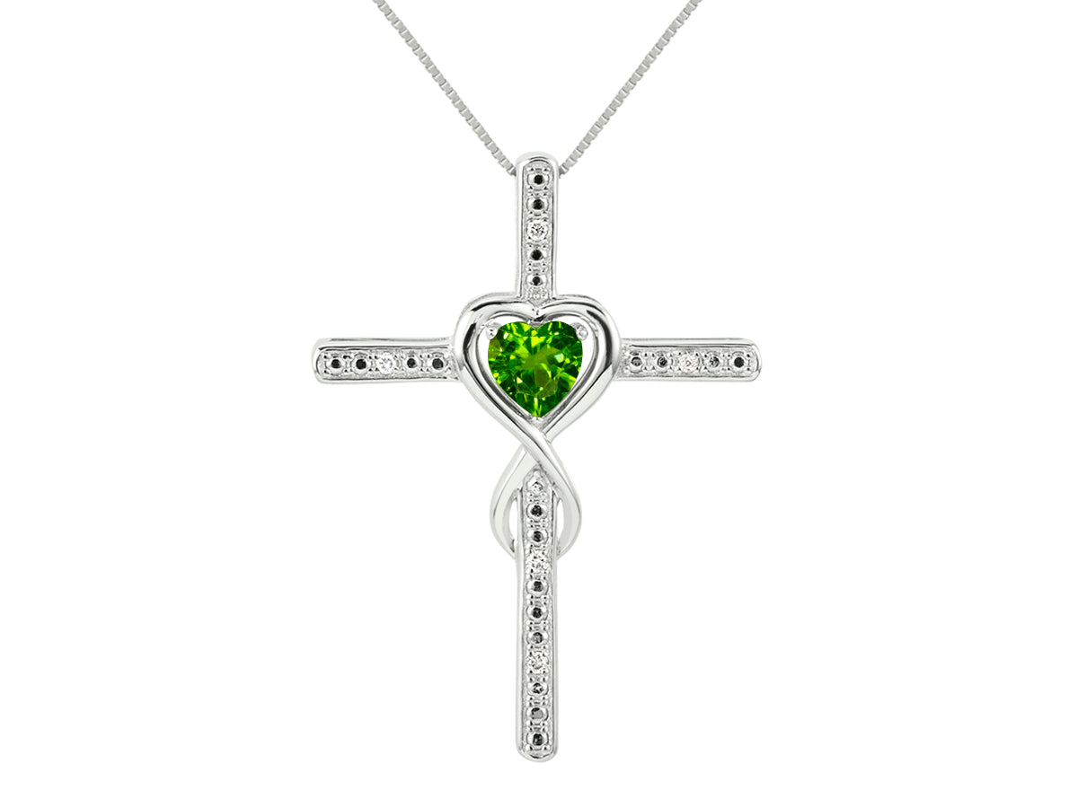 RYLOS Heart Gemstone & Diamond Cross Necklace. 6MM Birthstone. 18 inch Chain. Elegant Jewelry for Women - Sterling Silver