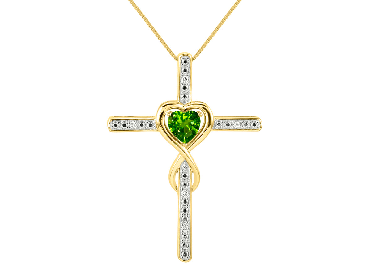 RYLOS Women's 14K Yellow Gold Heart Gemstone & Diamond Cross Necklace. 6MM Birthstone. With 18 inch Chain. Elegant Jewelry for Women.