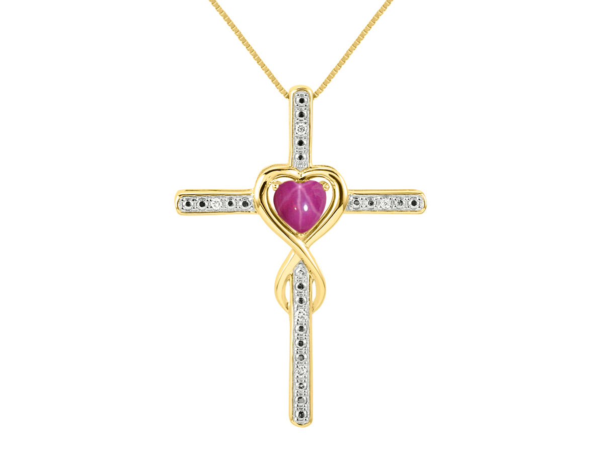 RYLOS Women's 14K Yellow Gold Heart Gemstone & Diamond Cross Necklace. 6MM Birthstone. With 18 inch Chain. Elegant Jewelry for Women.