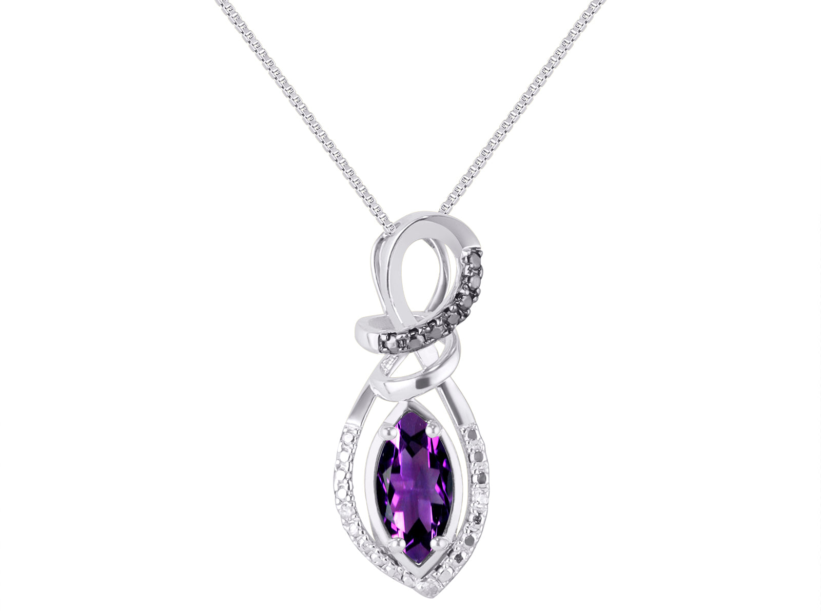 RYLOS Designer Necklace: Marquise Gemstone & White & Black Diamond Pendant, 18" Chain, 10X5MM Birthstone, Women's Elegant Sterling Silver Jewelry