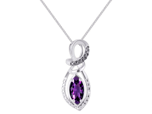 RYLOS 14K White Gold Designer Necklace: Marquise Gemstone & White & Black Diamond Pendant, 18" Chain, 10X5MM Birthstone, Women's Elegant Jewelry