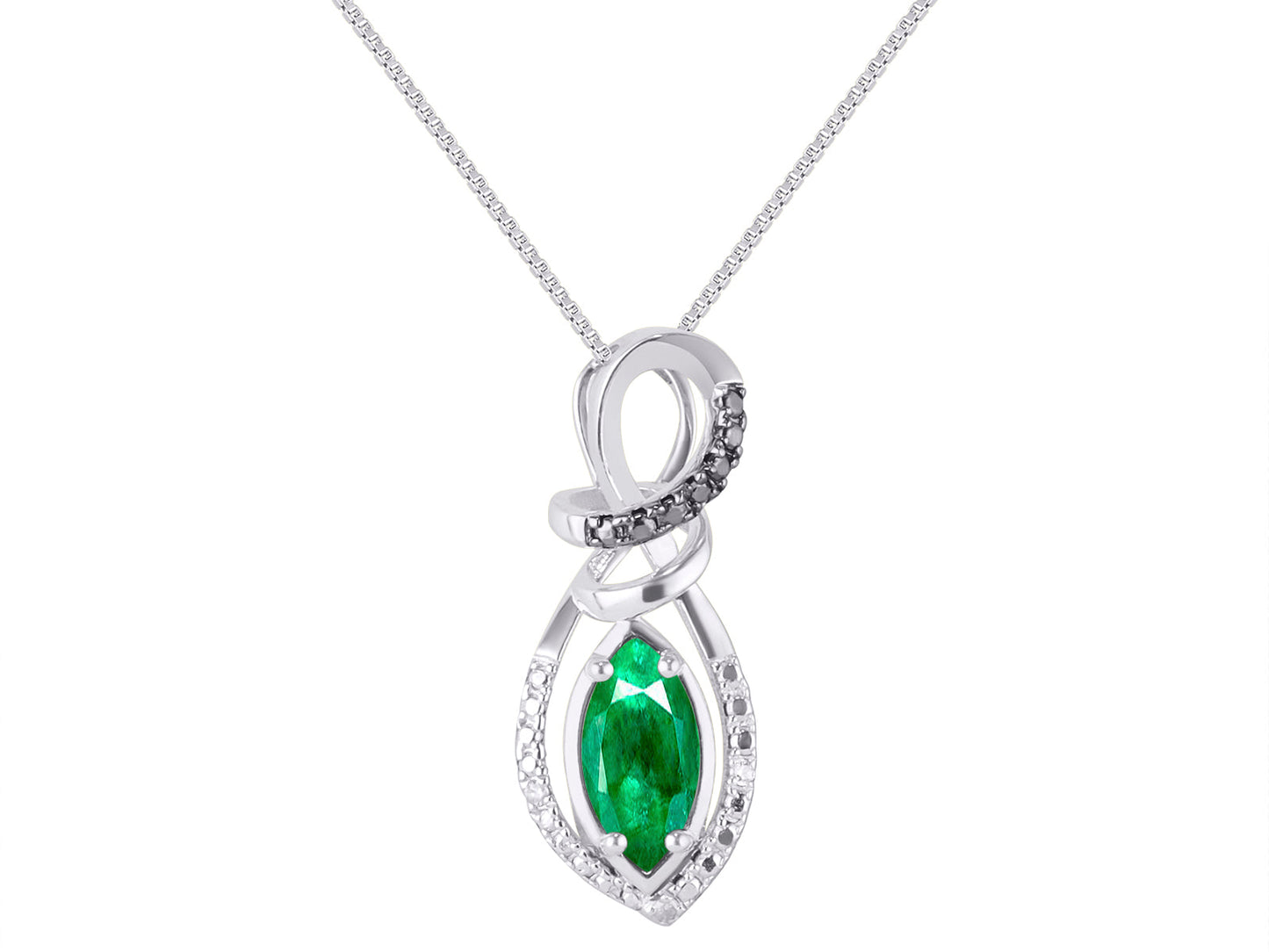 RYLOS 14K White Gold Designer Necklace: Marquise Gemstone & White & Black Diamond Pendant, 18 inch Chain, 10X5MM Birthstone, Women's Elegant Jewelry