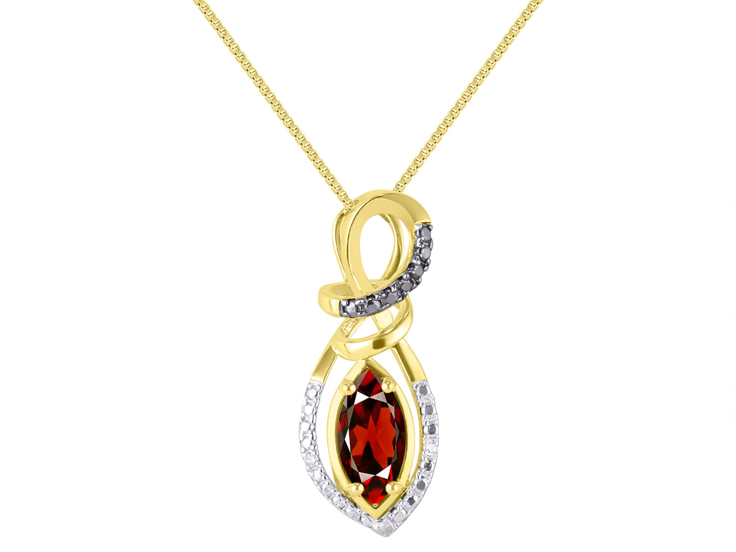 RYLOS Designer Necklace: Marquise Gemstone & White & Black Diamond Pendant, 18" Chain, 10X5MM Birthstone, Women's Elegant Yellow Gold Plated Silver Jewelry