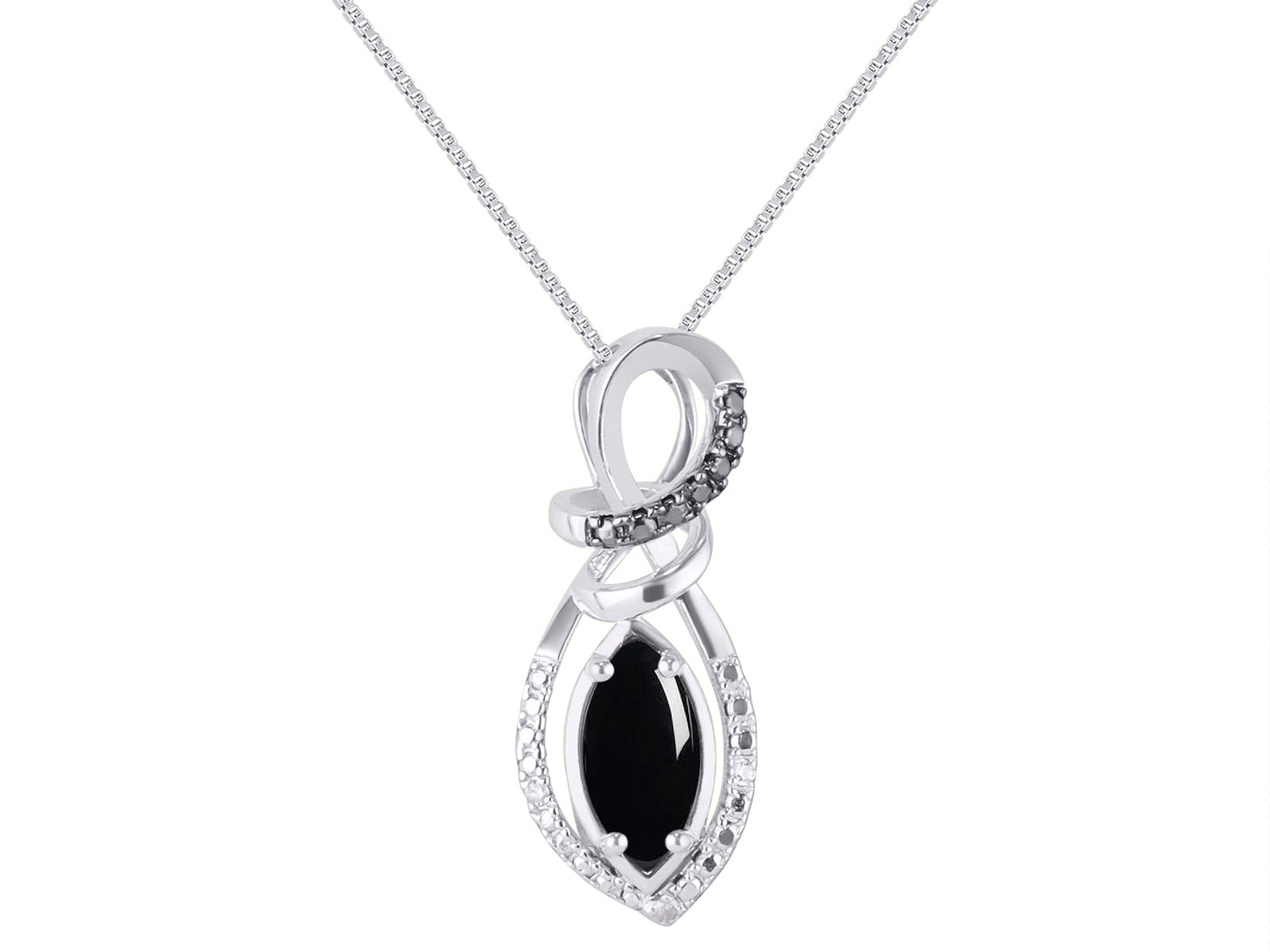 RYLOS Designer Necklace: Marquise Gemstone & White & Black Diamond Pendant, 18" Chain, 10X5MM Birthstone, Women's Elegant Sterling Silver Jewelry
