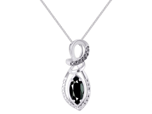 RYLOS Designer Necklace: Marquise Gemstone & White & Black Diamond Pendant, 18" Chain, 10X5MM Birthstone, Women's Elegant Sterling Silver Jewelry