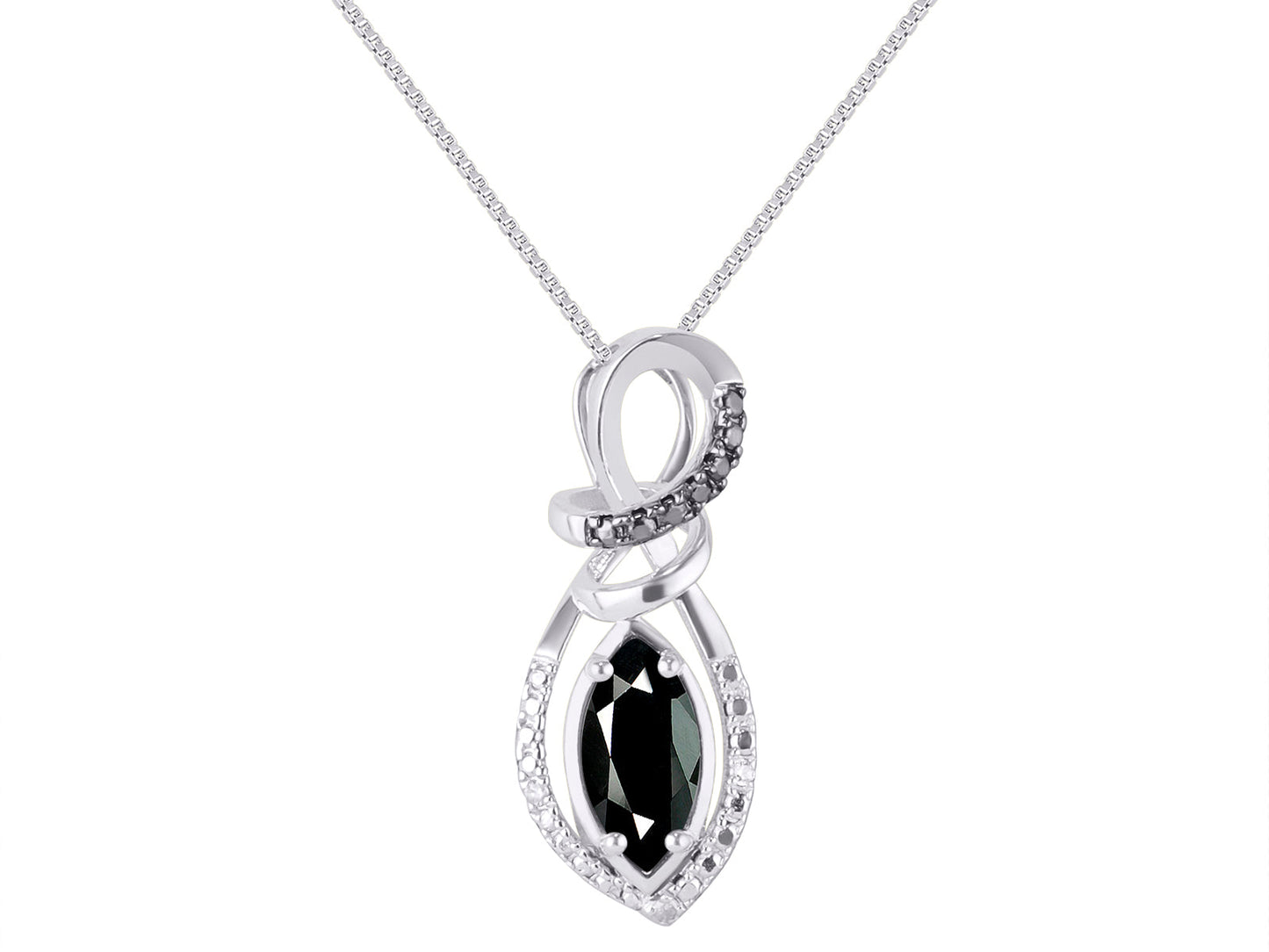 RYLOS 14K White Gold Designer Necklace: Marquise Gemstone & White & Black Diamond Pendant, 18 inch Chain, 10X5MM Birthstone, Women's Elegant Jewelry