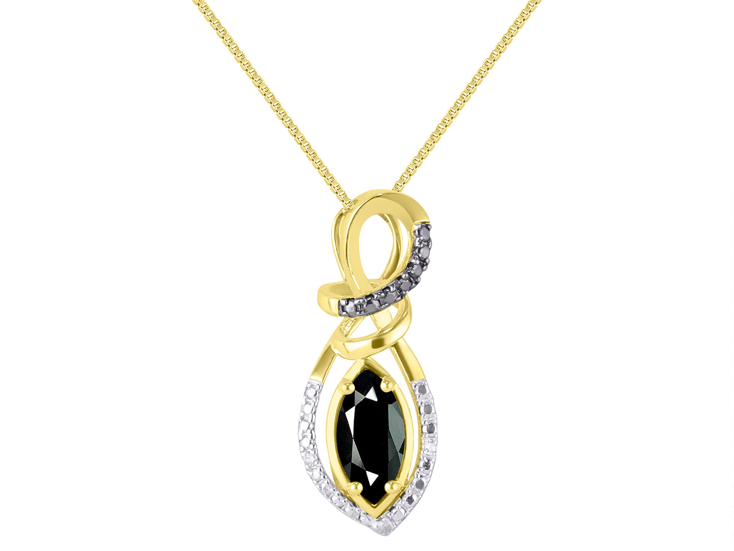 RYLOS Designer Necklace: Marquise Gemstone & White & Black Diamond Pendant, 18" Chain, 10X5MM Birthstone, Women's Elegant Yellow Gold Plated Silver Jewelry