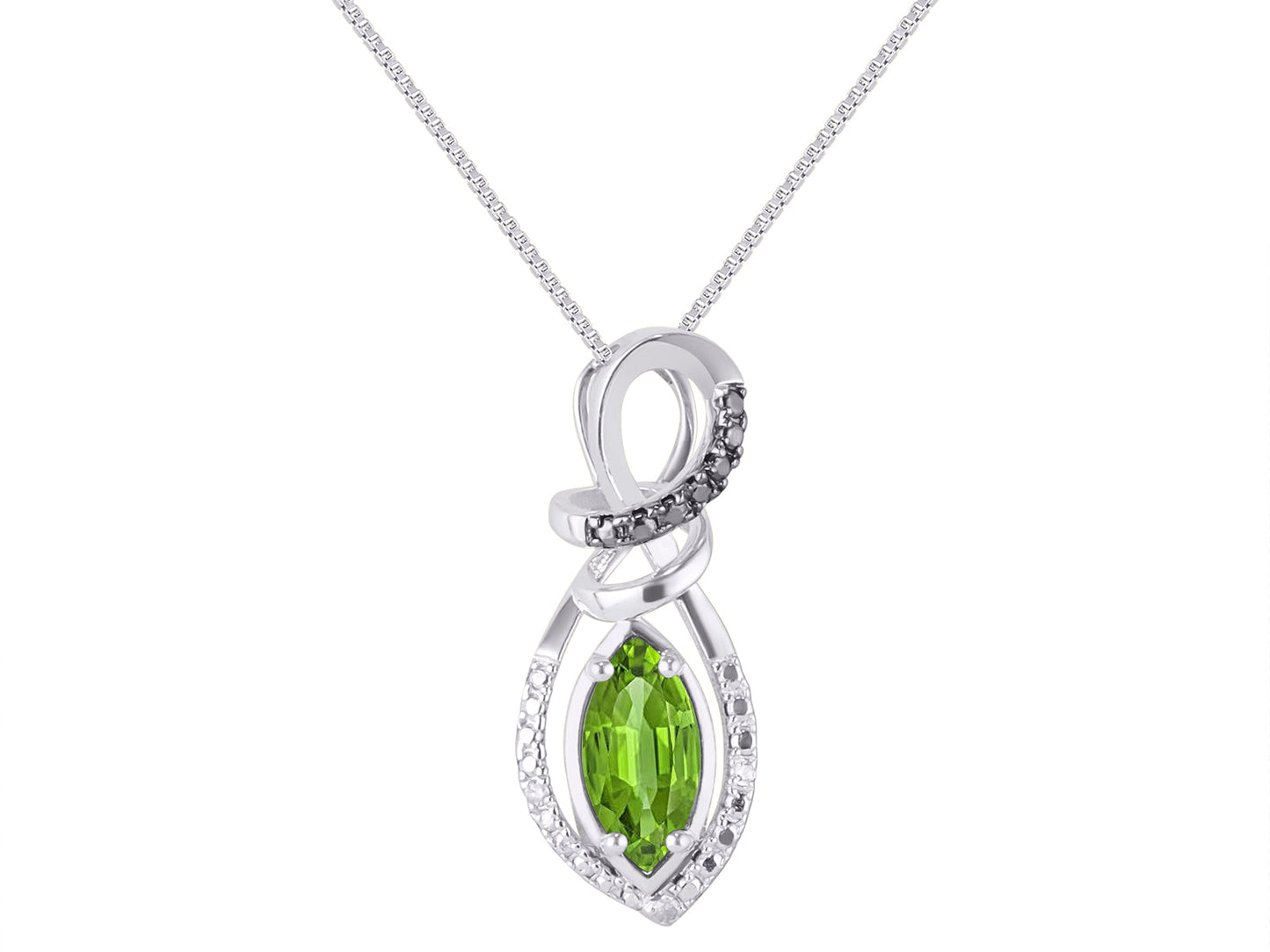 RYLOS 14K White Gold Designer Necklace: Marquise Gemstone & White & Black Diamond Pendant, 18 inch Chain, 10X5MM Birthstone, Women's Elegant Jewelry