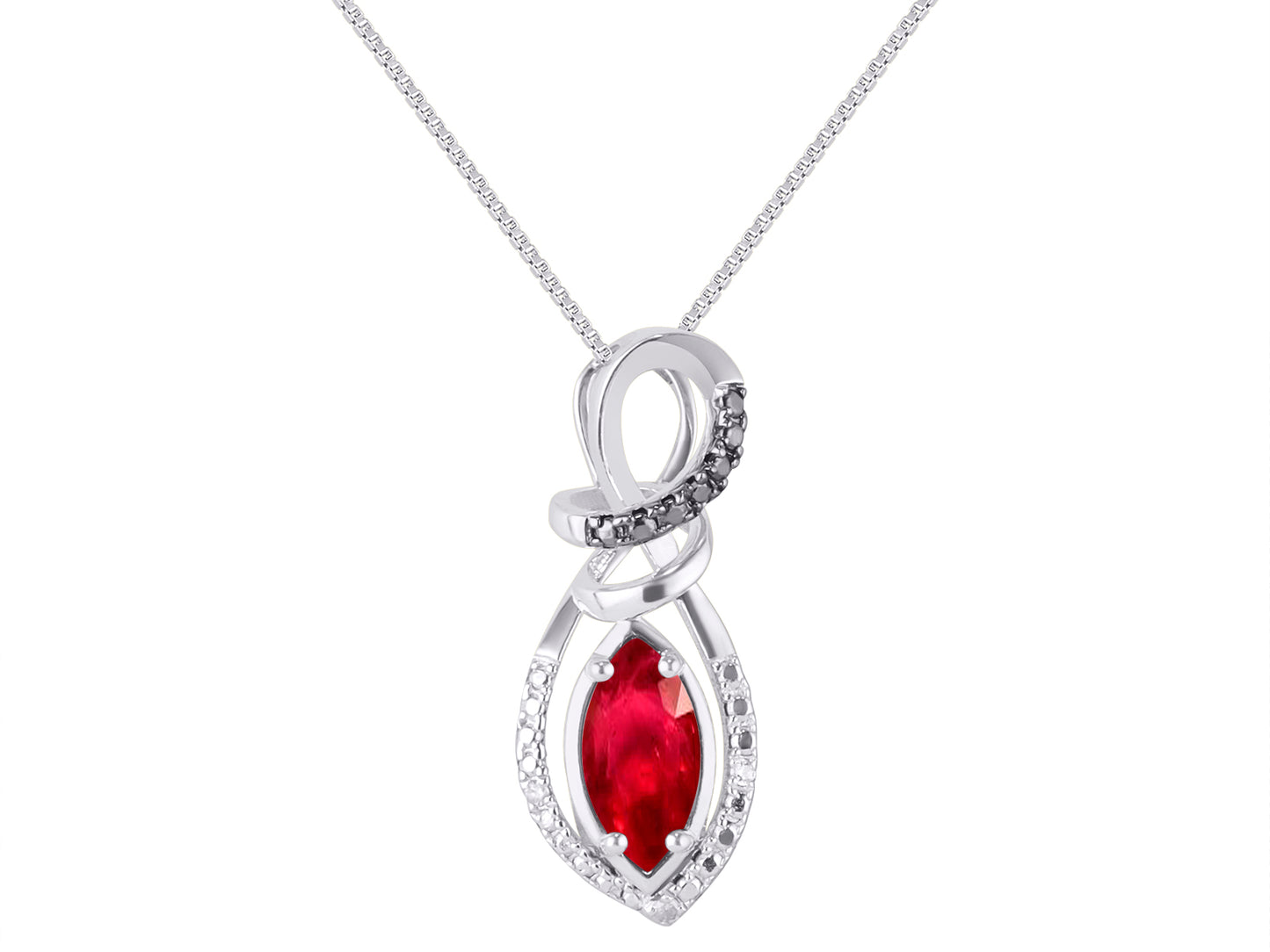 RYLOS 14K White Gold Designer Necklace: Marquise Gemstone & White & Black Diamond Pendant, 18 inch Chain, 10X5MM Birthstone, Women's Elegant Jewelry