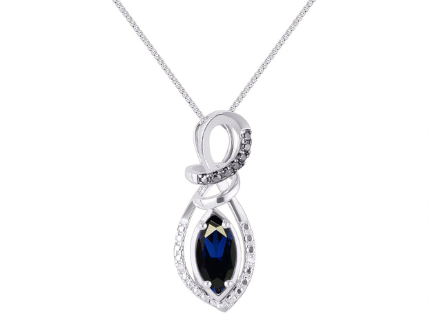 RYLOS Designer Necklace: Marquise Gemstone & White & Black Diamond Pendant, 18" Chain, 10X5MM Birthstone, Women's Elegant Sterling Silver Jewelry